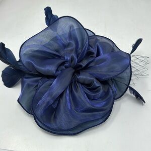 Carrie Bradshaw is back royal blue flower with net feathers and fine fabric pin
